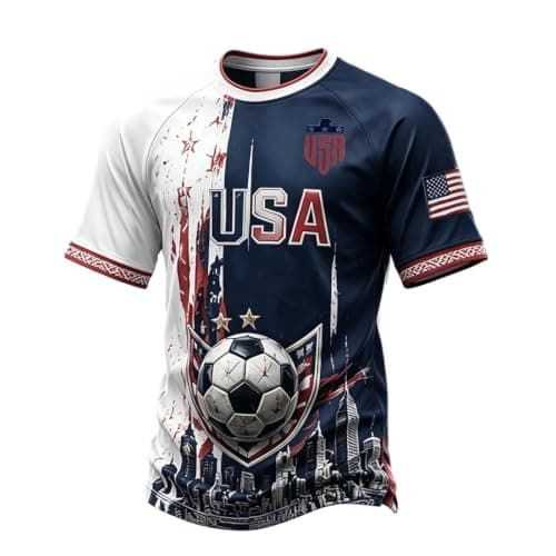 USA Soccer Jersey Men 2026 Soccer Cup Jerseys Playeras De USA World Soccers Fans Jersey Game Day Short Sleeve Round Neck World Football Match Soccers Graphic Lightweight Tops Blue