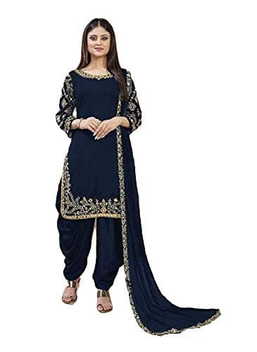 shopNstyle Ready to Wear Indian Pakistani Fashion Ethnic Wear Designer Girl Punjabi Salwar Kameez Patiala Suit for Women (Navy Blue, M)