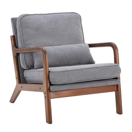 DUMOS Mid Century Accent Chair...olid Wooden Frame,Classic Grey