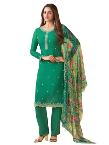 FABMIAMI Indian Pakistani Woman's Traditional Wear Heavy Siffon salwar kameez suit Ready to Wear Dress, Dupatta FM-117 (US, Numeric, 52, Regular, Regular, Green)