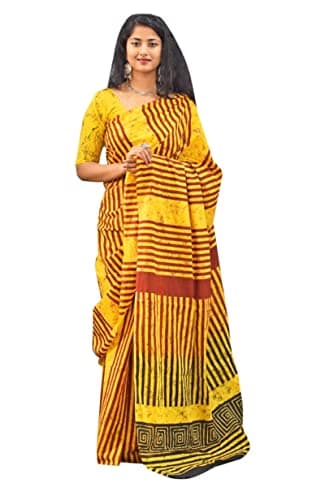 IMTRA FASHION Hand Block Print Sari Jaipuri Cotton Mulmul Saree with Blouse