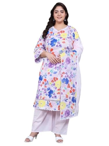 Tissu Women's Plus Size Mulicolor Printed Pure Cotton Kurta With Palazzo & Dupatta (675_Multi_7XL)