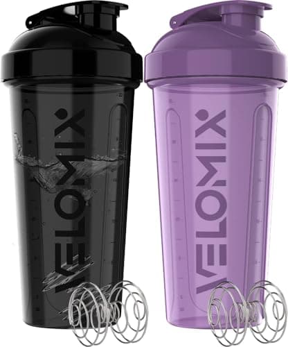 VELOMIX -2 Pack- 28 oz Protein Shaker Bottles for Protein Mixes - 2x Wire Whisk | Leak Proof Shaker Cups for Protein Shakes and Pre Workout | Protein Shaker Bottle Pack (A4) Aurora Purple