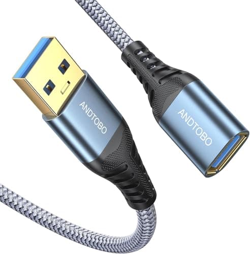 ANDTOBO 6.6FT USB Extension Cable, USB 3.0 Type A Male to Female Extender Cables High-Speed Data Transfer 5Gbps Compatible with Gamepad, Printer, Webcam, USB Keyboard, Flash Drive, Hard Drive