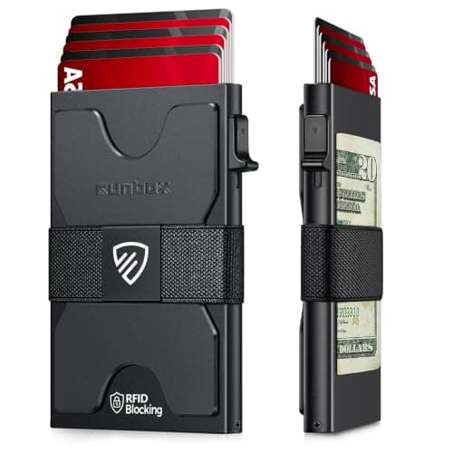 RUNBOX Slim Card Holder Wallet for Men, Minimalist RFID Blocking Wallet with Pop-Up Function, Ultra-Thin Design, Metal Business Card Cases holds 6+6 Cards, Gifts for Men, Men's Accessories