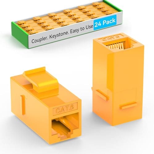 Sokqovt CAT6 RJ45 Keystone Coupler (24 Pack), Cat6 Keystone Jack Female to Female, Cat 6 Inline Keystone Jacks for Wall Plate & Patch Panel, RJ45 Ethernet Coupler Orange