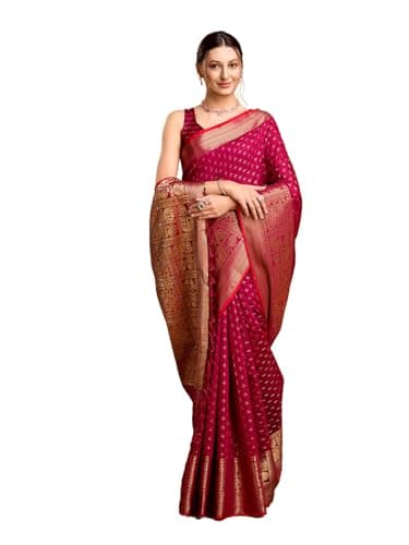 Vedant Vastram Women's Soft Litchi Silk Banarasi Silk Saree (Str-Aarita-Rani)