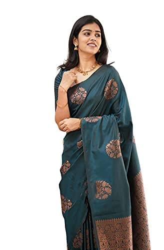 Sidhidata Textile Womens Banarasi Silk Saree with Blouse Perfect for Every Occasion (Fizzaa_Free Size) (Rama)