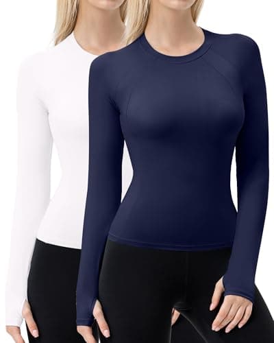 LWISMIL Long Sleeve Compression Shirt Women Athletic Running Gym Yoga Shirts with Thumb Holes Moisture Wicking Workout Tops