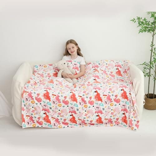 Softan Kids Throw Blanket for Girls & Boys, Warm Soft Toddler Flannel Blankets for Sofa Couch Bed， Cozy Fuzzy Plush Flannel Kids Throw Blanket for Daycare & School - Pink Dinosaur 50x60 inches