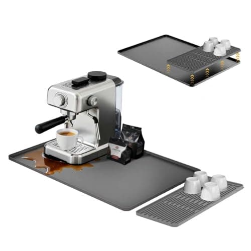 24×16-inch Barista-Grade Coffee Station Mat: Catch Spills, Protect Countertops! Silicone, Water Resistant & Heat Resistant. Perfect Under, as Dish Dryer or Pet Mat.(Grey)