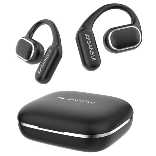 SANSUI W12 True Open Ear Earbuds, Lightweight Comfort Hang On Ear Wireless Headphones, 42H Play Bluetooth 6.0 Earphones with Bonus Real-Time AI Translation for Sports Travel Business Learning, Black