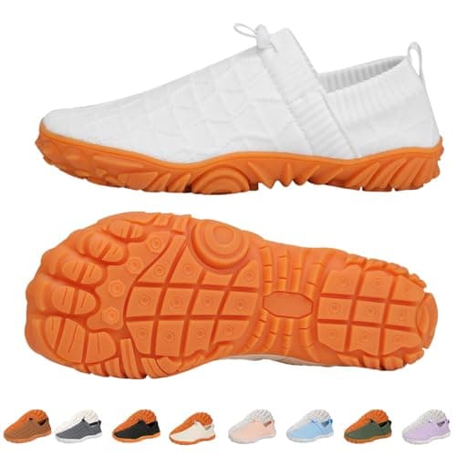 Kiyenus Wide Toe Box Barefoot Shoes Men Women, Non-Slip Soft Sole Hiking Sneakers, Breathable Mesh Walking Footwear White