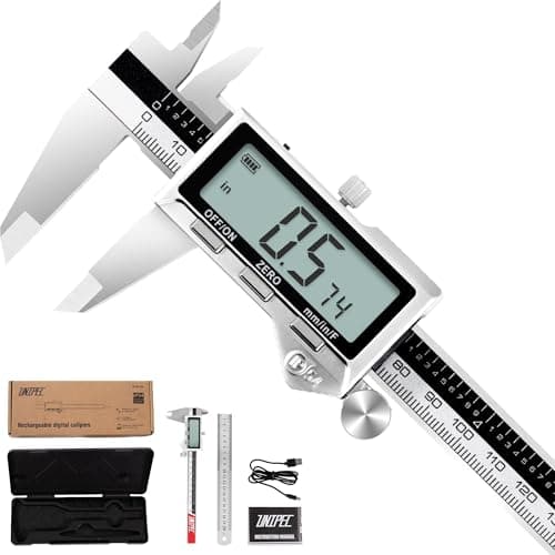 UNIPEC Rechargeable Calipers 6 Inch, Digital Caliper Stainless Steel Electronic Micrometer with Large LCD Display, Inch/mm/Fraction Conversion, Professional Vernier Measuring Tool