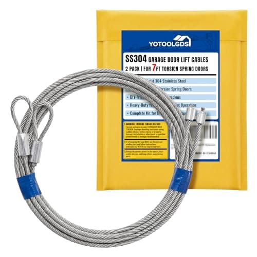 YoToolGDS 304 Stainless Steel Garage Door Lift Cables - 8.6Ft x 1/8in (2 Pack) | for 7ft Doors with Torsion Springs | True Rustproof, Easy DIY Replacement
