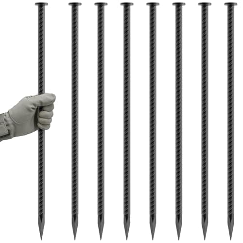 Rebar Spikes 16 Inch 8 Pack, 1/2 Inch Diameter Heavy Duty Rebar Ground Stakes, Galvanized Anchoring Spikes for Speed Bump, Landscape, Parking Curb, Handicap Ramp and Tent