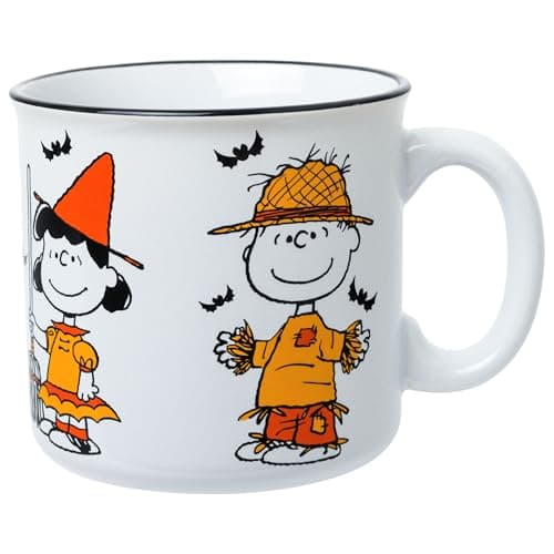 Silver Buffalo Peanuts Halloween Costumes Featuring Charlie Brown, Snoopy, Woodstock, Lucy, and Linus Ceramic Camper Mug, 20 Ounces