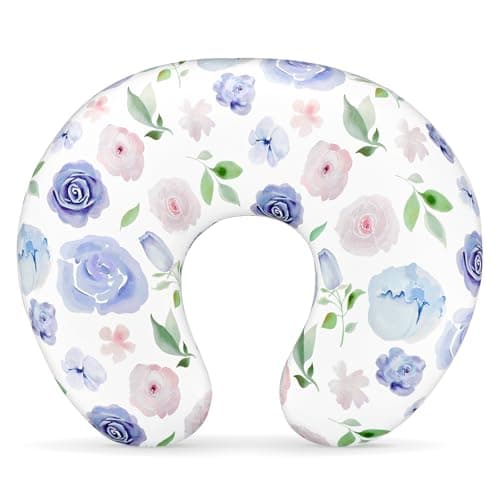 TANOFAR Nursing Pillow Cover, Stretchy Removable Breastfeeding Pillow Cover, Ultra Soft Snug Fits On Newborn Feeding Pillow Case for Baby Girls/Boys, Purple Flower
