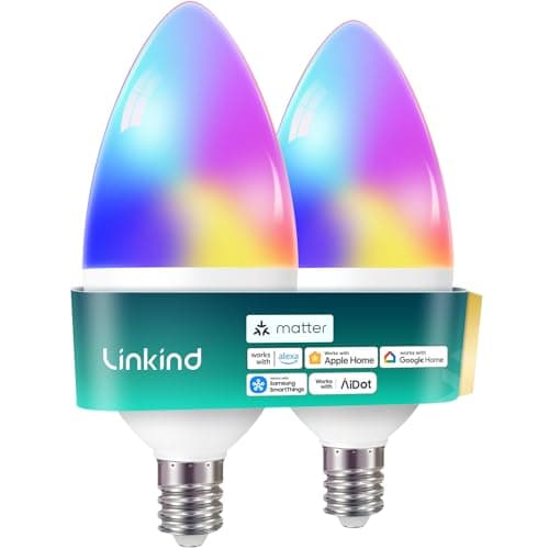 2-Pk Linkind Matter E12 Candelabra Smart 470LM RGB LED Bulbs $10