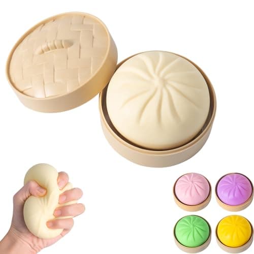 Dumpling Squishy, Mystery Squishy Dumpling Box, Fidget Toys Adults & Teens, Easter Basket Stuffers, Stocking Stuffers, Sensory Stress Ball Squeeze Toys for Stress Relief (White)