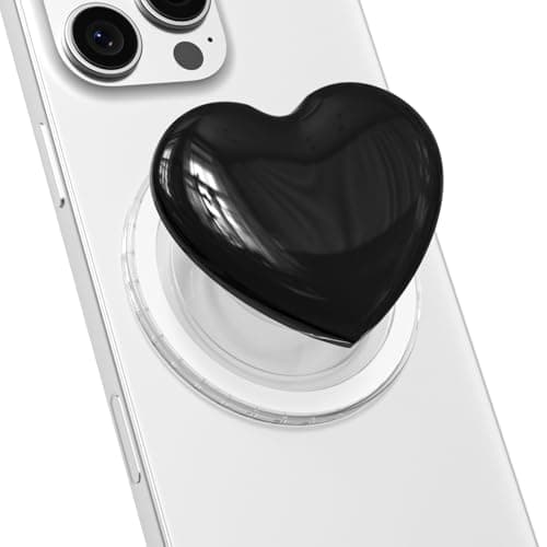 Svanove Heart Magnetic Phone Grip Compatible with Magsafe Phone Grip Holder, Cute Collapsible Glass Grips Stand Kickstand for iPhone Samsung, 3D Crystal Pretty Glitter Love Mag Safe Holder, Black
