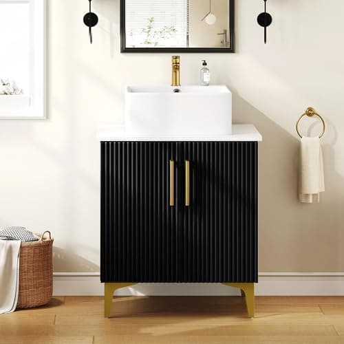 YITAHOME 24 Inch Bathroom Vani...lf, Gold Handles & Legs, Black