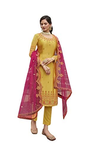 FABMIAMI New Indian/Pakistani Bollywood Party/Wedding wear Salwar Kameez/Salwar Suit for Women FM-28 (US, Numeric, 52, Regular, Regular, Yellow)