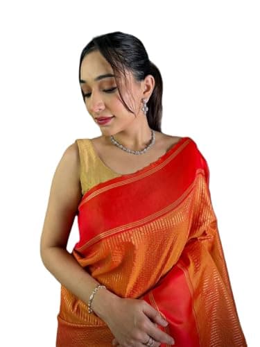 Women's Radiant_Orange Soft Silk Saree With Unstitched Blouse Piece Partywear/Wedding Indian Gift Item Pack Of 1 (Orange)