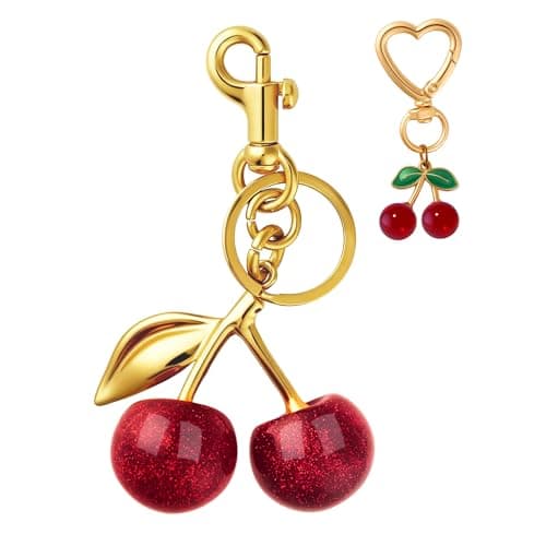 NEGTTE Cute Cherry Keychain & Bag Charm - Trendy Accessory for Women's Purses, Handbags & Car Keys