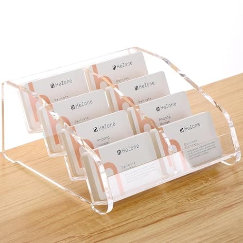 HeZone Business Card Holder for Desk Clear Acrylic Cards Stand Rack Multiple 8 slots 4 Tier, Business Card HolderDisplay for Women and Men Organize 400 Cards (8 Slots)