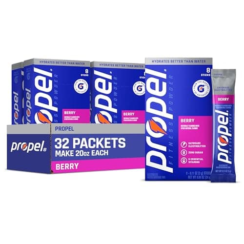 Propel Electrolyte Powder Drink Mix, Berry, (32 Servings), Zero Sugar, Enhanced Water Beverage, Gatorade Electrolytes, Vitamins, No Added Colors, No Artificial Flavors, Hydration