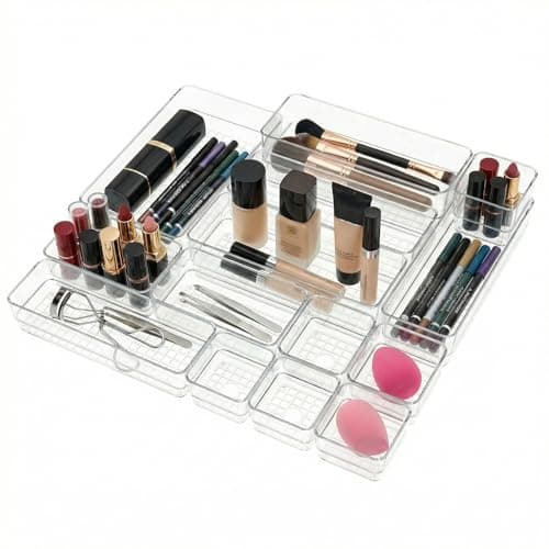 Clear Acrylic Makeup Organizer and Make Up Storage for Vanity - 4 Sizes Multi-layer Plastic Vanity Storage Organizer Bins and Drawer Divider Set - Makeup Drawer Organizer and Vanity Storage Bin