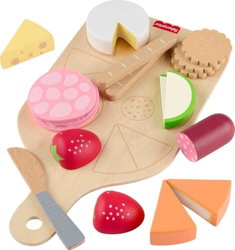 Fisher-Price Wood Pretend Play Toy Charcuterie Board Set, 19-Piece Playset with Wood & Fabric Food for Preschool Kids Ages 3+ Years