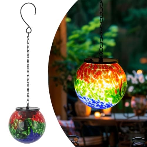 VEWOGIFT Solar Hanging Lanterns Outdoor, Waterproof Gazing Ball Lights, Hanging Glass Globe Light for Garden Yard Tree Home Xmas Decor,Green Splash-Ink