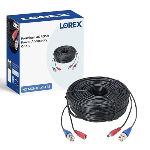 Lorex 4K RG59 Power Accessory Cable, Video Cable for Security Camera Systems, for Analog HD (CVI/TVI/AHD/MPX) or Analog (CVBS) Surveillance System, 60 feet (18m)