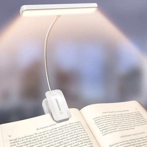 Glocusent 26 LED Book Light, 1200 mAh 90 Hrs Lasting Rechargeable Reading Light, 5 Amber Colors & Stepless Dimming Book Reading Light - Portable Clip on Light for Book Lovers Kids