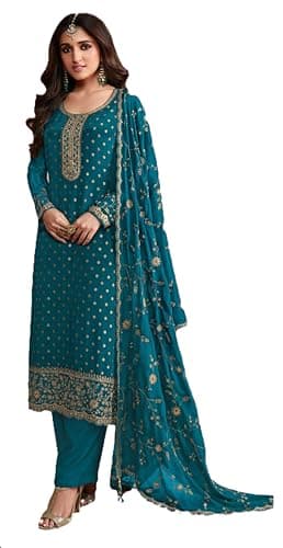 Shriva Fashion indian salwar kameez ready to wear Eid festival embroidered wedding plus size shalwar suit for women (2814) (Teal, 52)