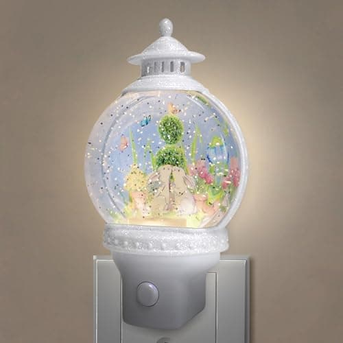 Xanqinluma Spring Night Light Plug into Wall Rabbits and Butterfly Flowers Nightlight with USB/Outlet Options Spring Night Light Snow Globe for Kids Room Bedroom Kitchen Hallway Home Decor (Rabbit)