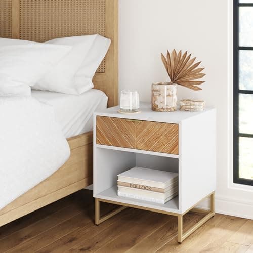 Nathan James Kensi Nightstand ...Table with Storage, White/Gold