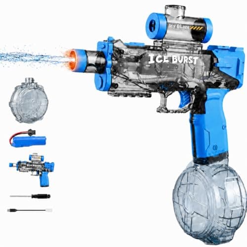 Electric Water Gun for Adults Kids, Automatic Water Guns 32FT Long Range, LED Light Watergun, Squirt Gun for Summer Outdoor Water Toys Pool Beach Party Water Blaster Gift for Boys Girls, Blue