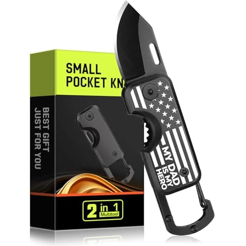 Fathers Day Dad Gifts for Men - Small Pocket Knife American Flag - MY DAD IS MY HERO, Gifts for Husband from Wife, Folding Keychain, Fathers Day Birthday Gift from Daughter, Camping Fishing EDC Gadget
