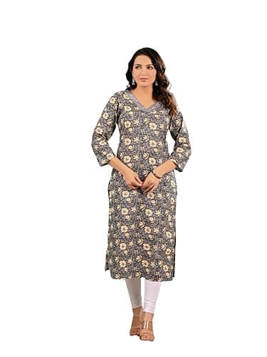Ramkudi Women's Cotton Kurti | Indian Style Tunic Top | Ethnic Dailywear Kurtis for Girls/Women | Printed Kurta with Stylish Design Dark Grey