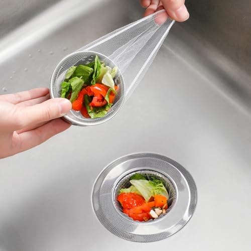 400 Pack Kitchen Sink Strainer Mesh Bag, Anti-Clogging Disposable Sink Drain Covers, Kitchen Essentials Sink Filter Nets, Fits Most Sink Strainers (4.0 x 4.0 Inch)