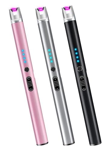 Luxgaze 3 Pack Electric Candle Lighter Rechargeable USB Lighters Flameless Windproof Plasma Arc Lighters with Safety Lock Long Lighter for Candle BBQ Camping Birthday Party