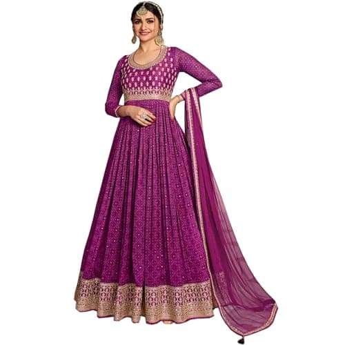Designerharsha Indian Ready to Wear Anarkali Gown Suits Pakistani Stitched Salwar Kameez Dresses (US, Numeric, 36, Regular, Regular, Purple 1)