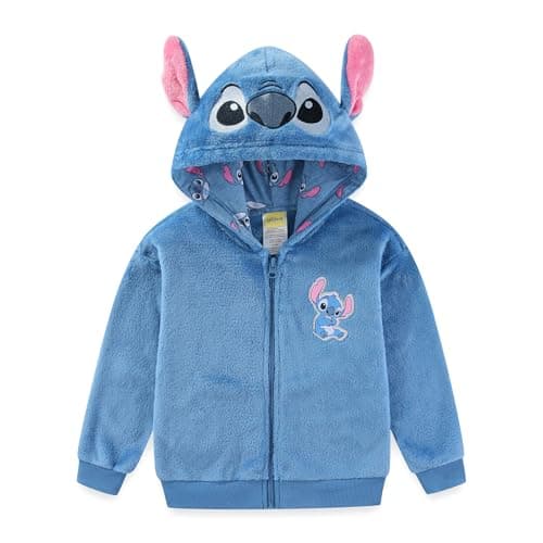 Disney Lilo and Stitch Girls Zip Up Wubby Fleece Hoodie with Ears for Big Kids Blue