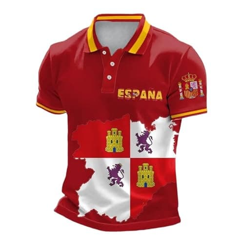 Playeras De España Men Fashion Polo Shirt Spain Floral Digital Print Short Sleeve Casual Graphic Jersey Comfortable Breathable Summer Top World Soccer Cup 2026 for World Soccer Fans Tops