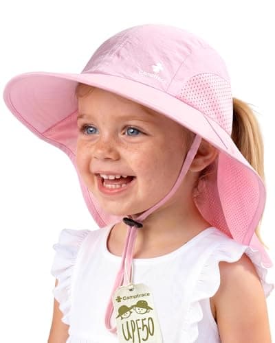 Camptrace Toddler Kids Sun Hats with Neck Flap UPF 50+ UV Protection Wide Rigid Brim Boys Girls Beach Swim Sunhat