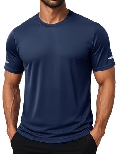 MAGCOMSEN Gym Shirts Mens Workout Dry Fit Sun Protection Runing Athletic Short Sleeve Shirt Moisture Wicking Rash Guard UV T Shirt Navy M