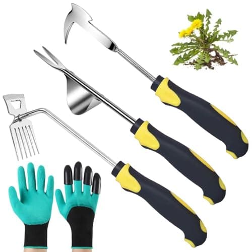 Weed Puller Tool, 3 Pack Weed Remover Tool, 6-Tine Uprooting Weeding Tools, Uprooting Puller & Crevice Weeder, Stainless Steel Garden Tools for Deep Roots, Farm & Backyard